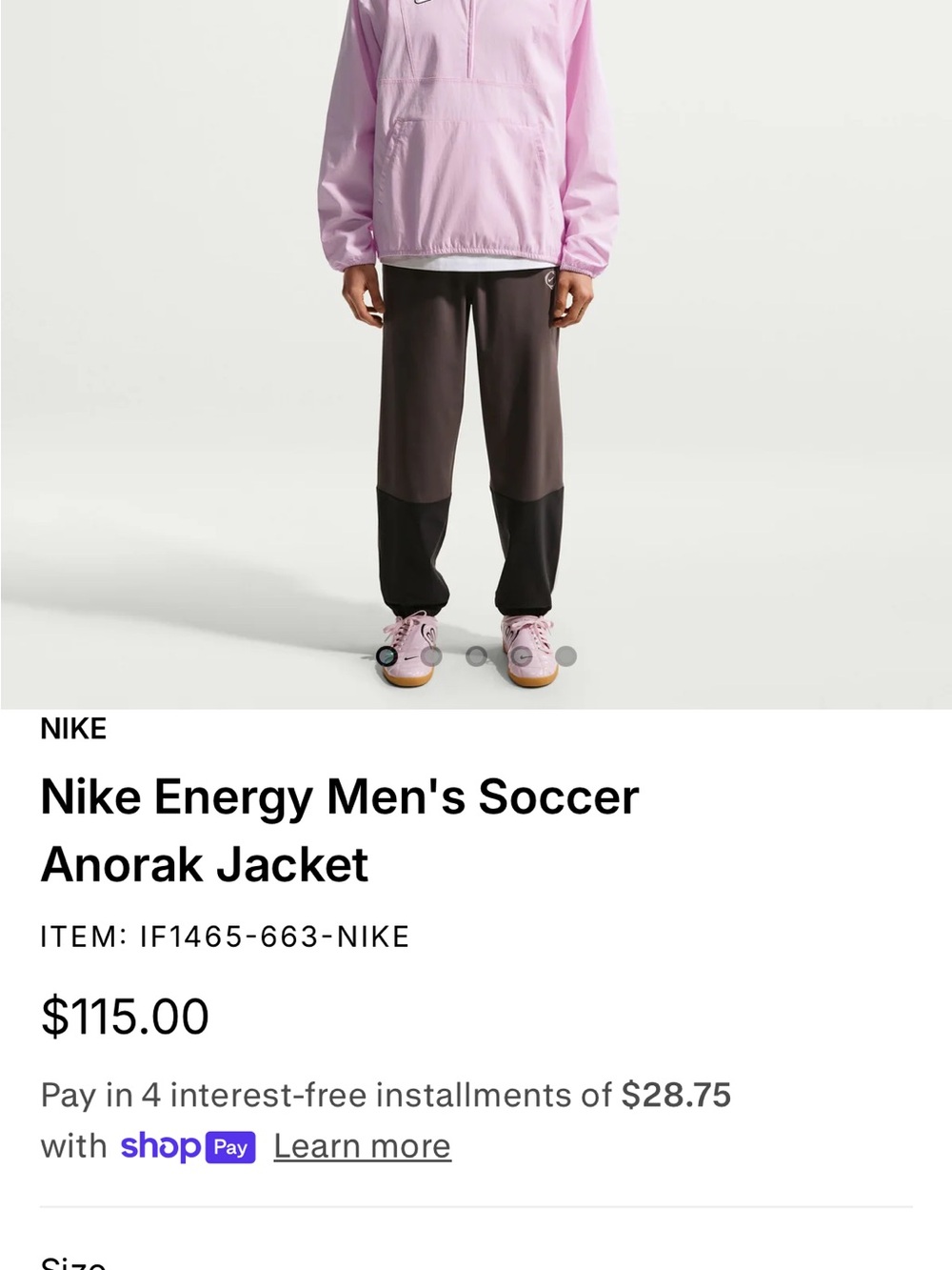 Nike Men's Soccer Anorak Jacket in Pink